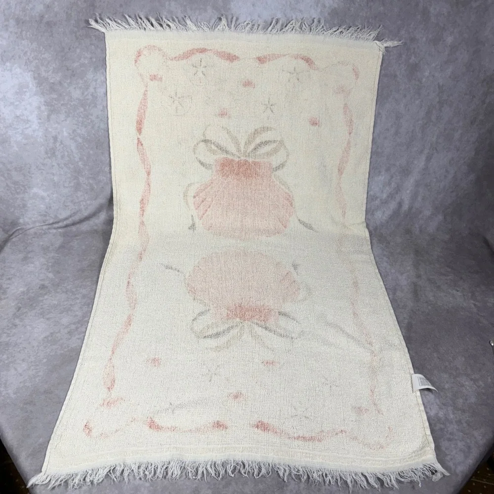 Vtg Franco Fieldcrest Cannon Bath Towel Coastal Sea Shell Fringe Made USA 90s